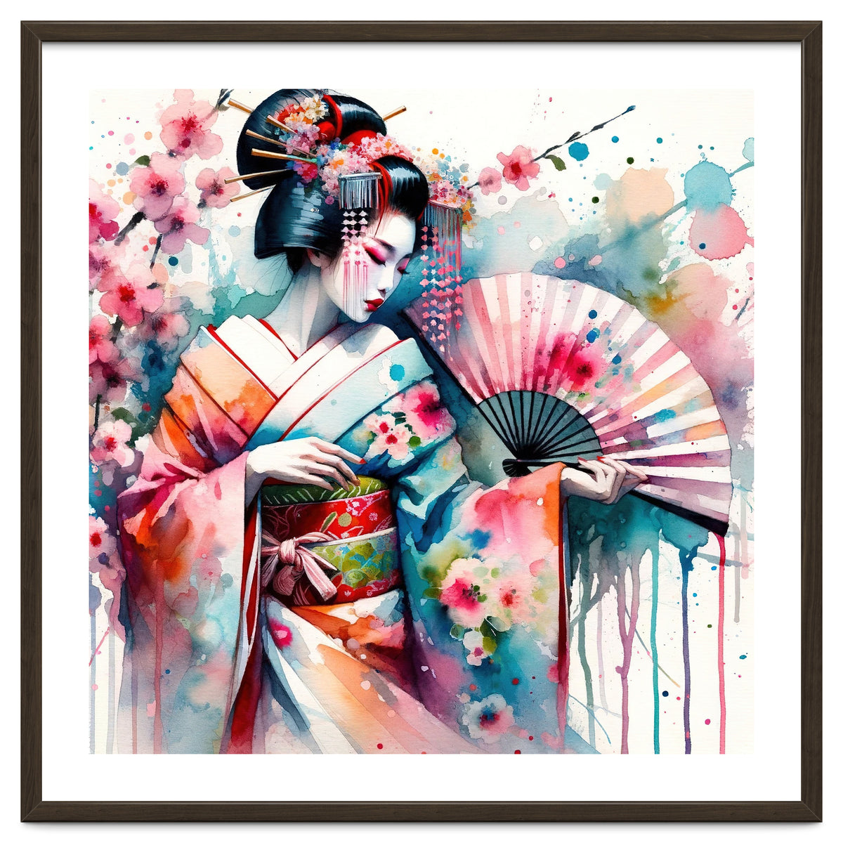 Watercolor Geisha Dancer #2