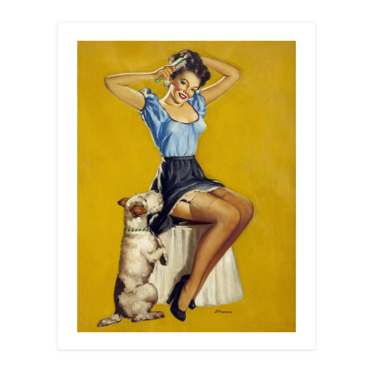 Pinup Woman Posing With Her Dog (Print Only)