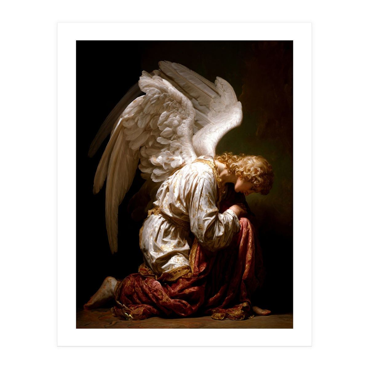 Kneeling Down Angel Renaissance inspired Religious Art (Print Only)