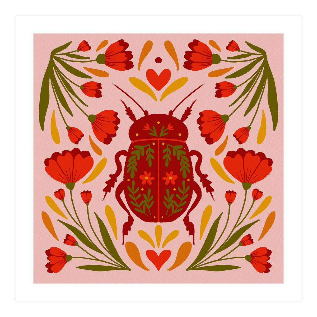 Beetle And Flowers (Print Only)
