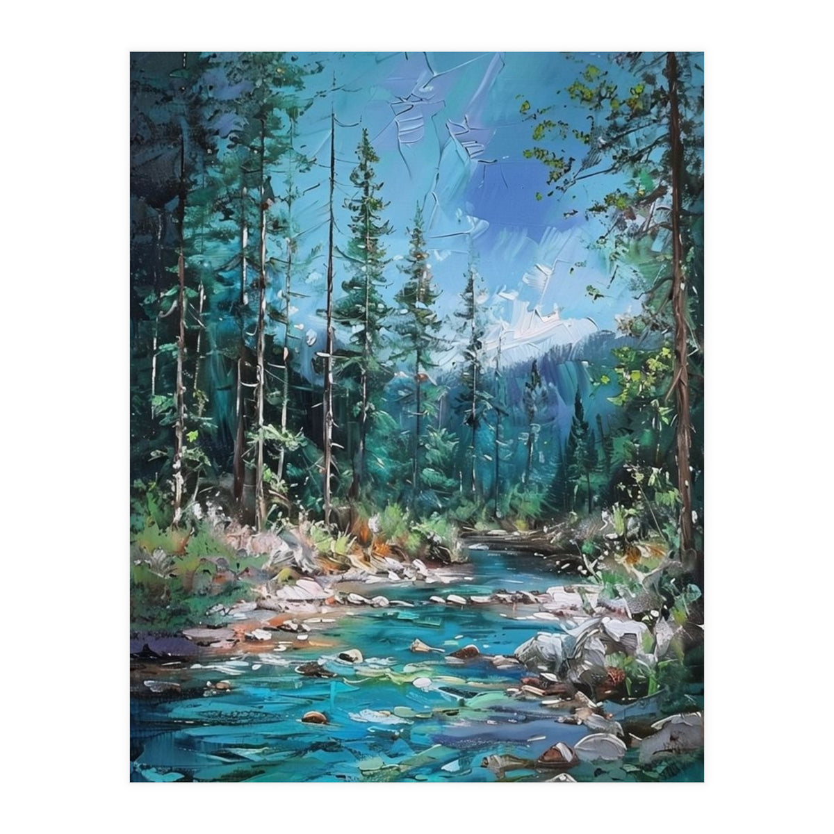 Whispers of the Azure Creek: A Textured Journey (Print Only)