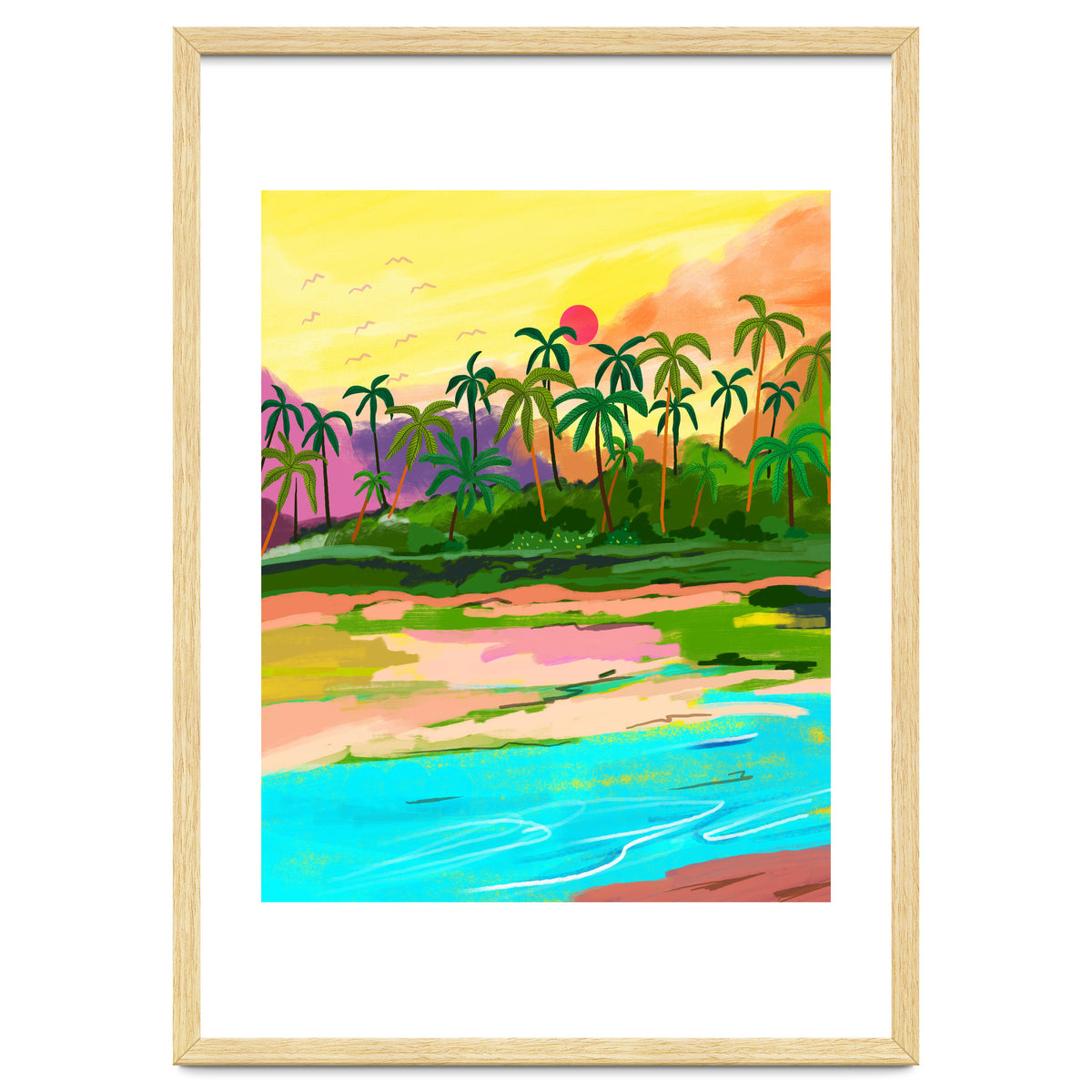 Tropical Backwaters Of Kerala, Nature Jungle Forest Landscape Painting, Dreamy Scenic Travel Lake Palm Bohemian