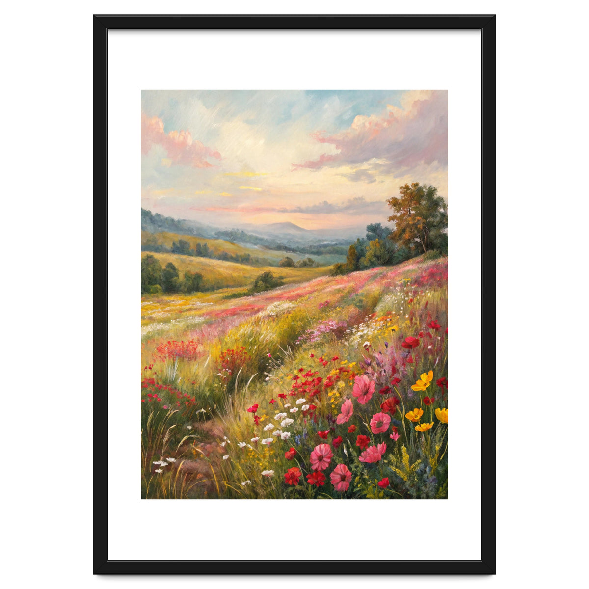Serene Wildflower Meadow at Sunset Oil Painting