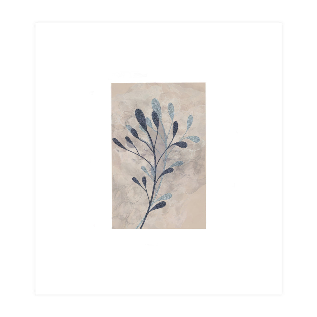 Leaf Beige and Blue Art Print (Print Only)