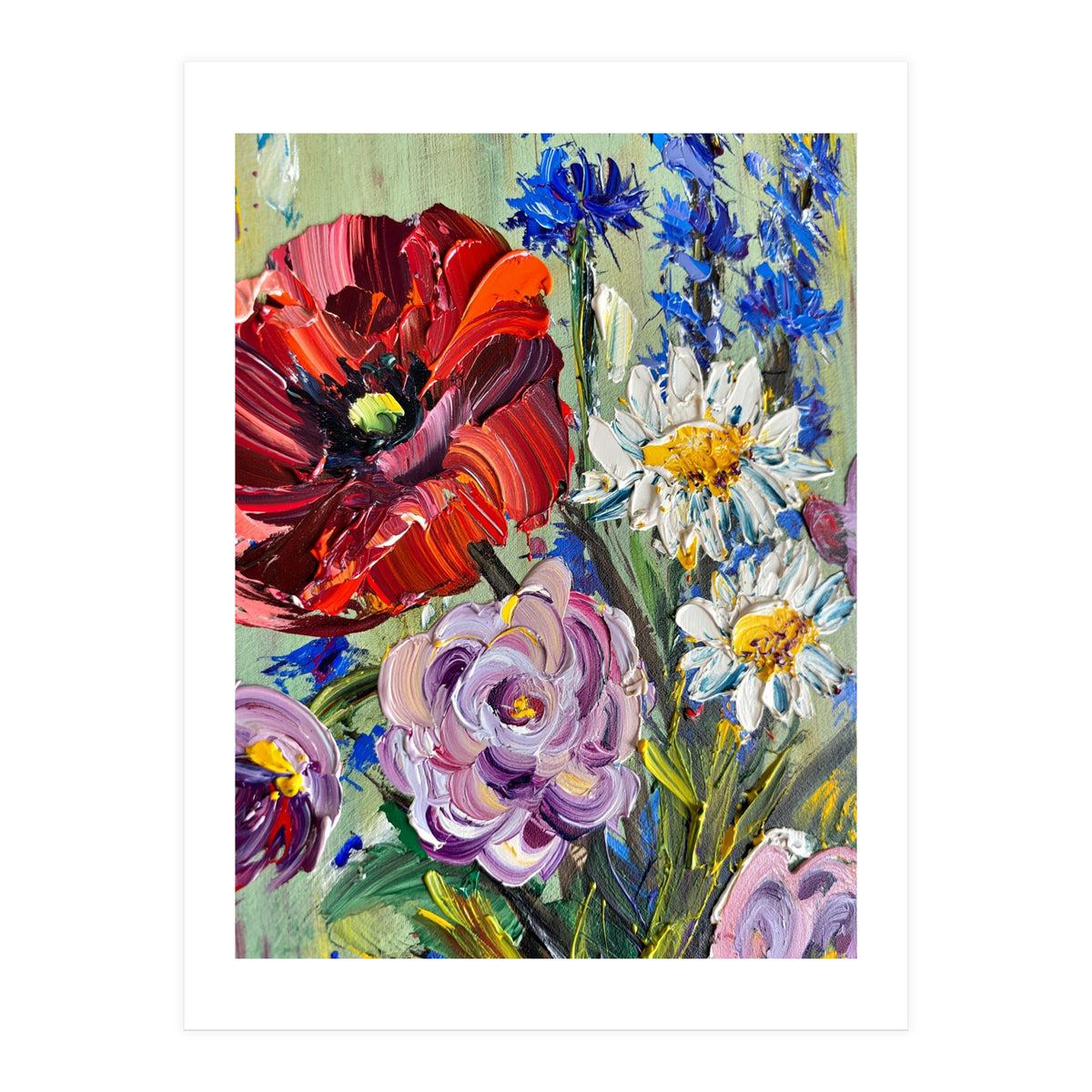 Vibrant Wildflower Meadow Oil Painting (Print Only)