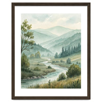 Serene River Valley in Soft Watercolor