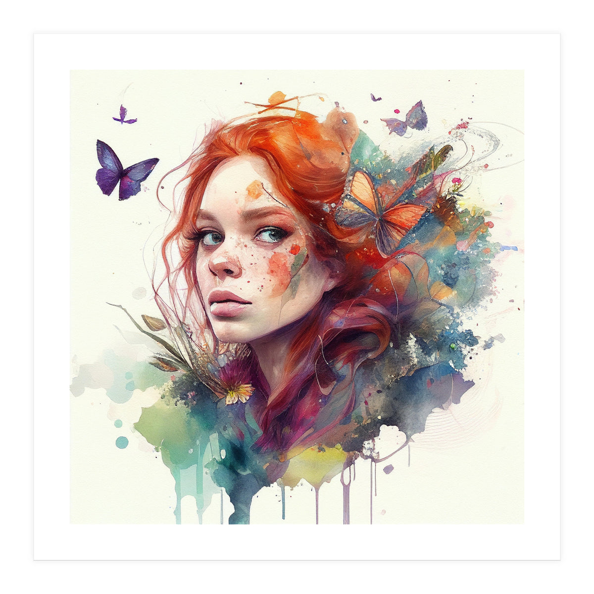Red Hair Butterfly Glance (Print Only)