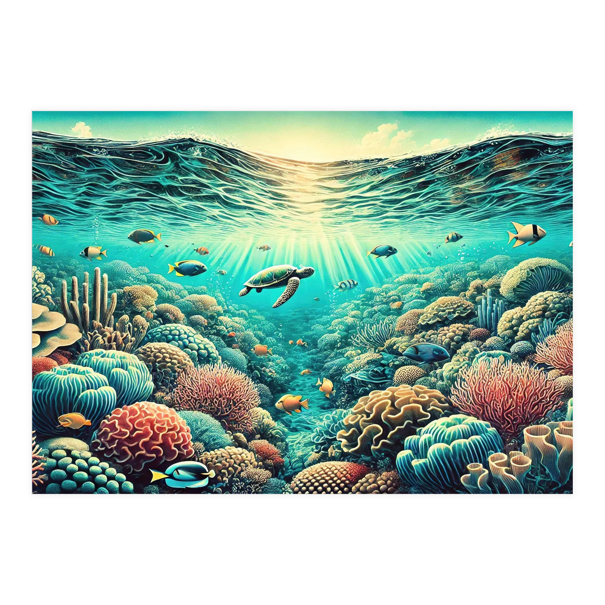Vintage Australia, Great Barrier Reef Poster (Print Only)