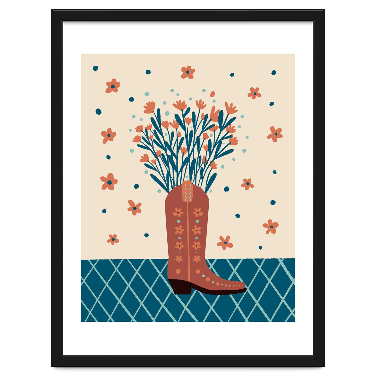 Mocha Cowboy boot with flowers