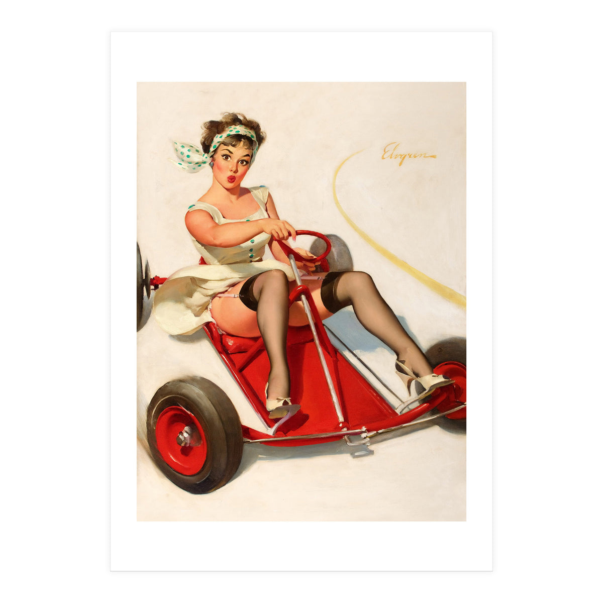 Pinup Sexy Girl On A Go Cart Car (Print Only)