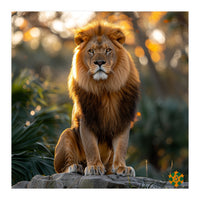 Majestic Lion Sitting On A Rock At Sunset (Print Only)