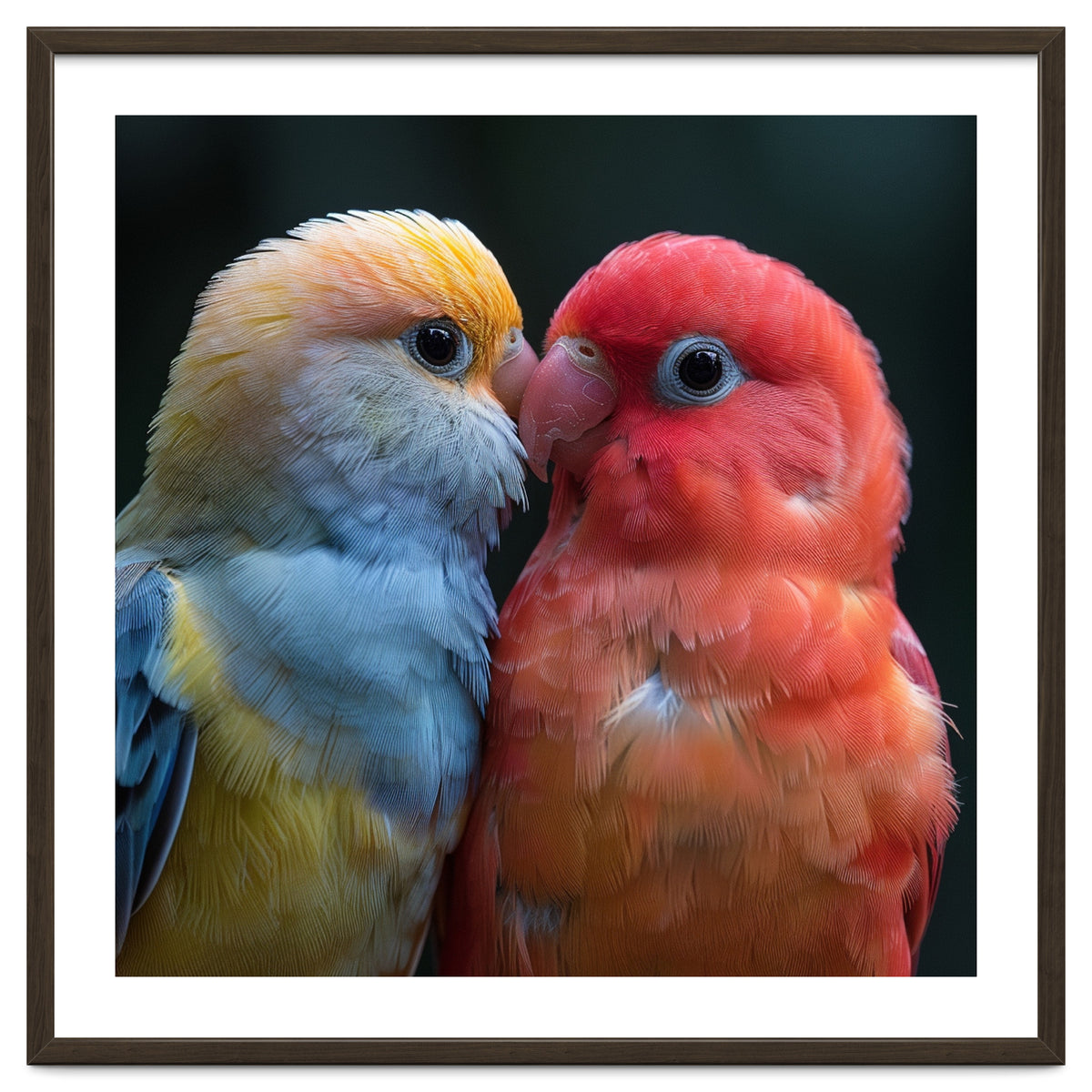 Two Lovebirds Nuzzling Close Up Portrait