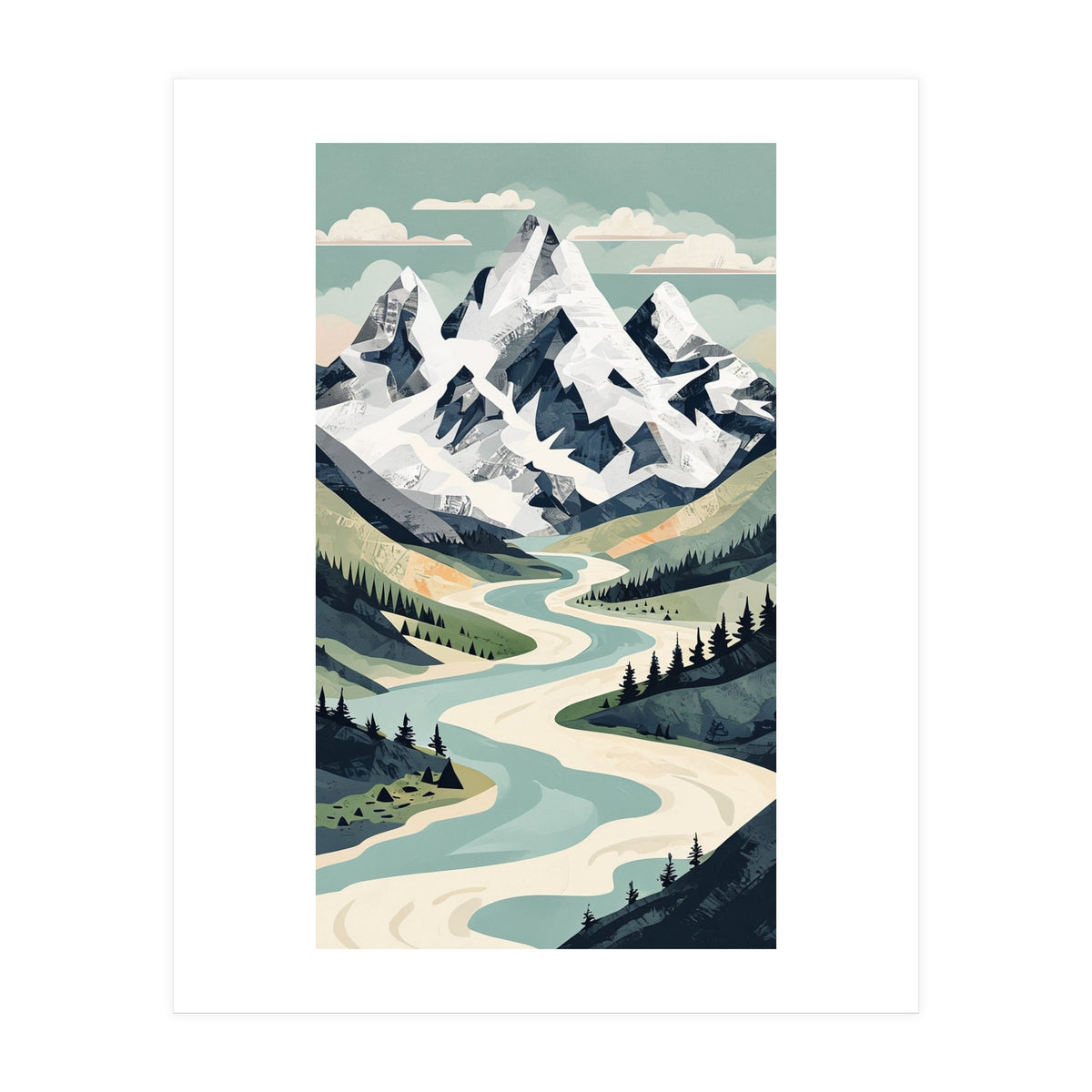 Majestic Alpine Peaks: Organic Modern Landscape Art (Print Only)