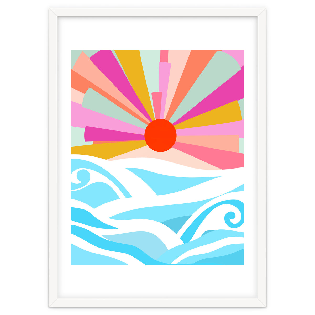 Boho Sunrise, Bohemian Abstract Landscape Nature, Colorful Illustration Ocean Sea Beach Summer, Positive Vibes Mindset