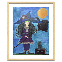 Cassandra, the Little Witch, with Merlin, the cat, and Circe, the Raven