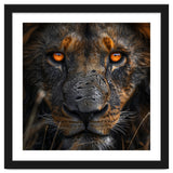 Majestic Lion Face Intense Orange Eyes Close Up thumbnail