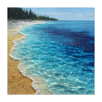 Sun-Drenched Coastal Shoreline with Textured Impasto Waves (Print Only)
