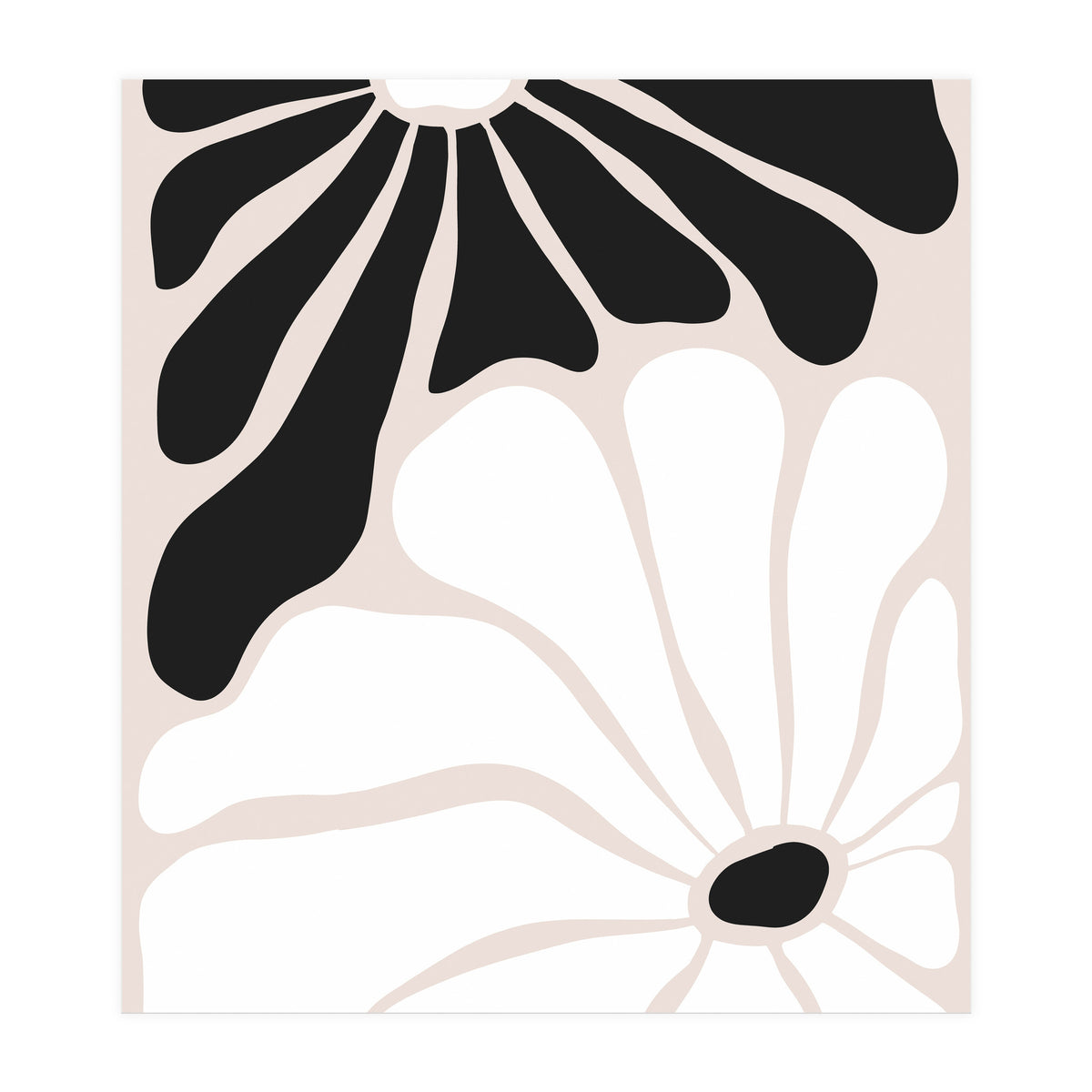 Floral Yin Yang, Scandinavian Nature Flowers Botanical Concept, Plants Blossom Positivity Neutral Minimalism (Print Only)