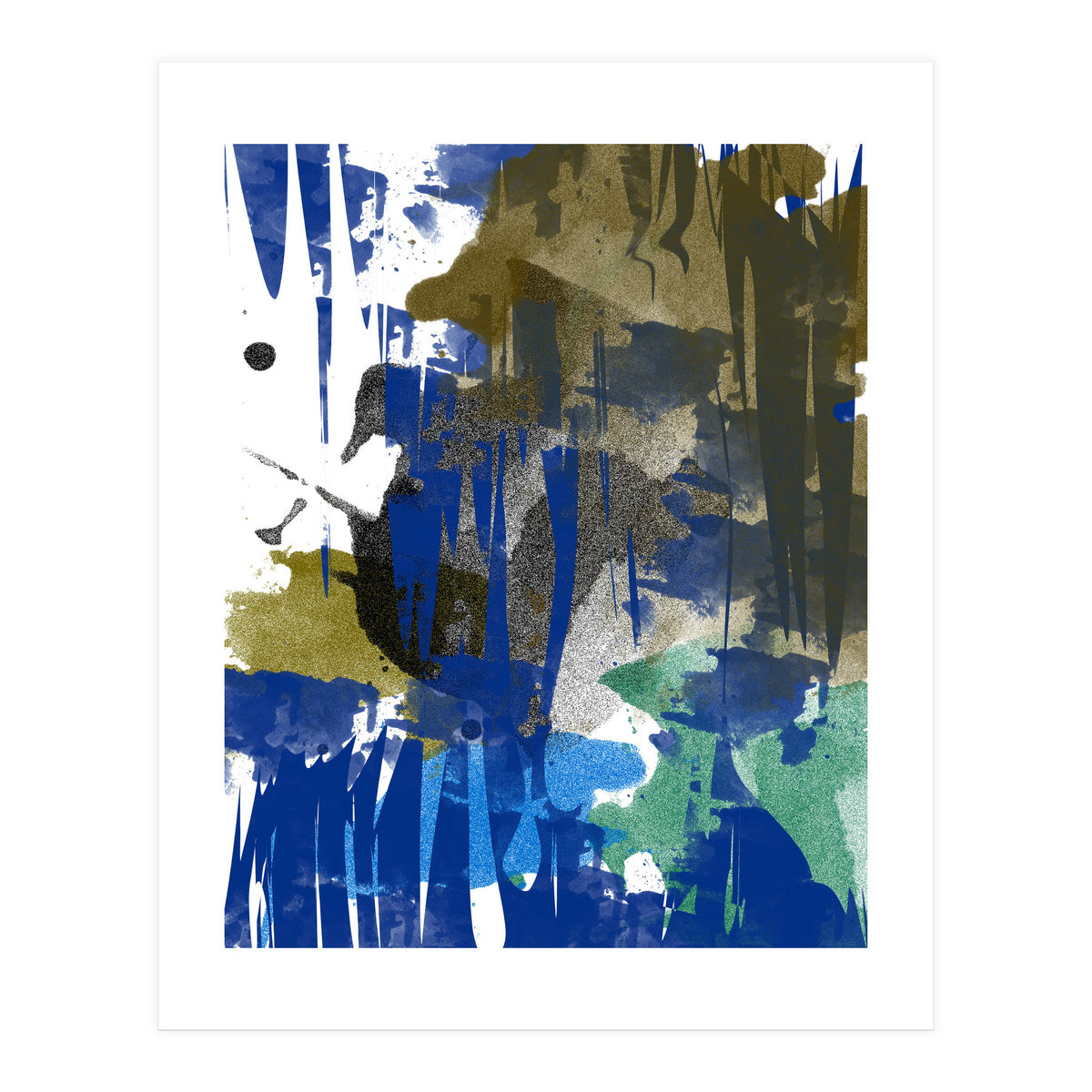 A Beautiful Mess, Abstract Blue Black Dark Eclectic Painting, Luxe Texture Contemporary Modern (Print Only)