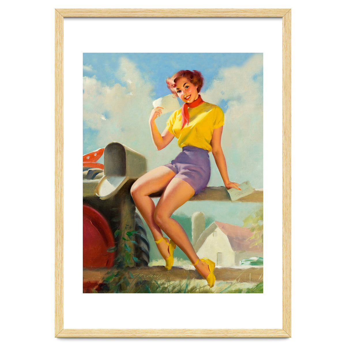 Pinup Girl On A Fence Showing A Love Letter