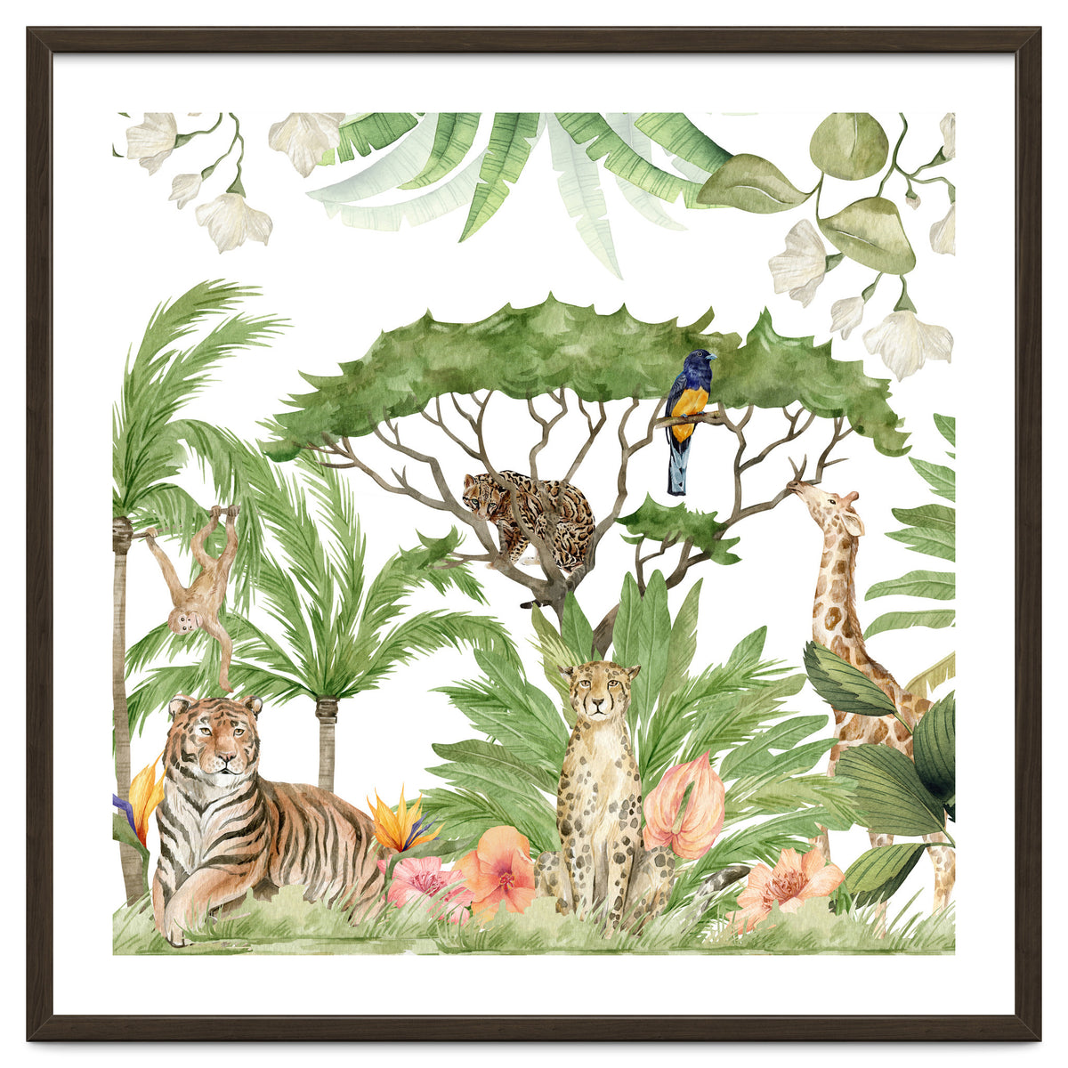 Watercolor Animals Savannah Landscape