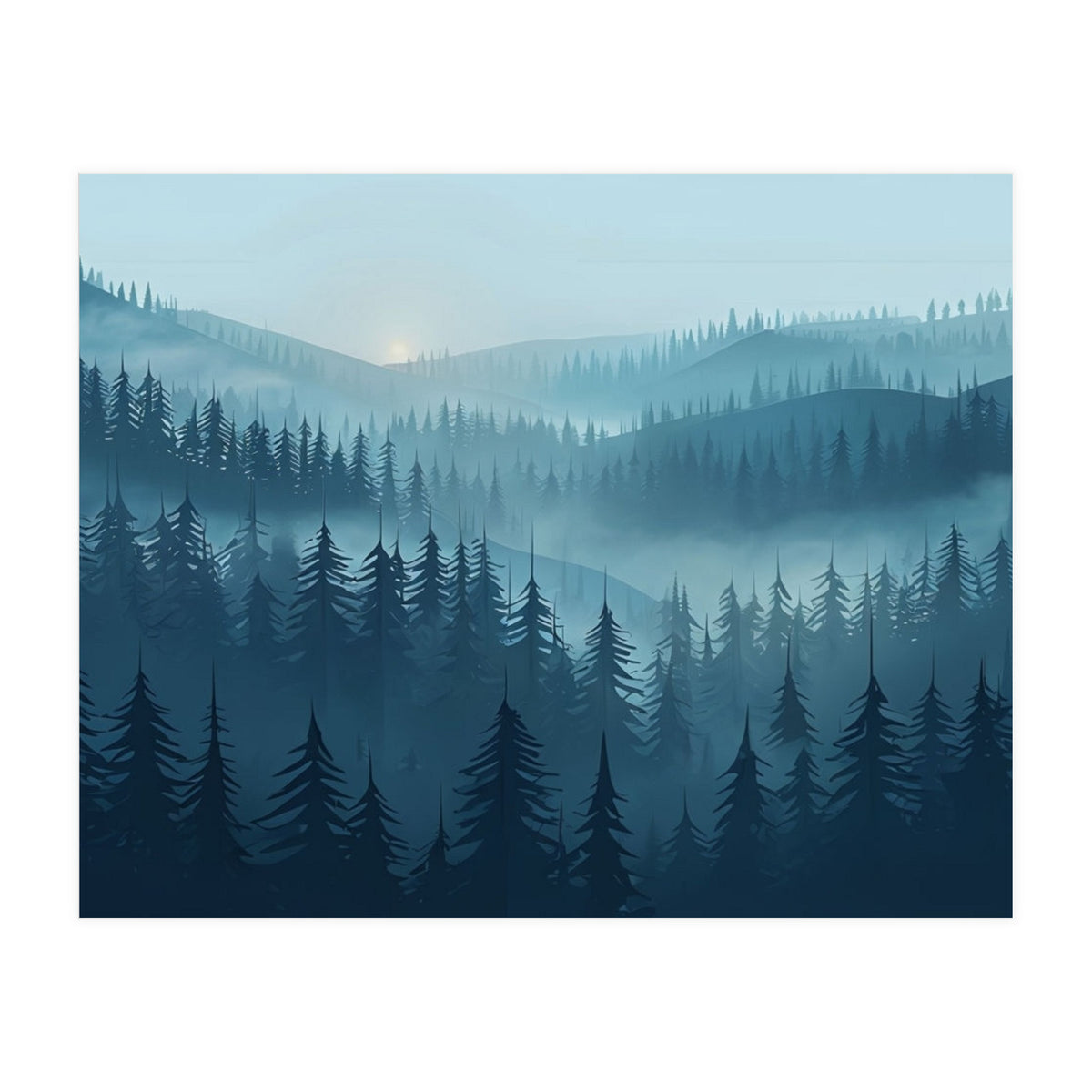 Misty Evergreen Forest: Moody Atmospheric Landscape (Print Only)