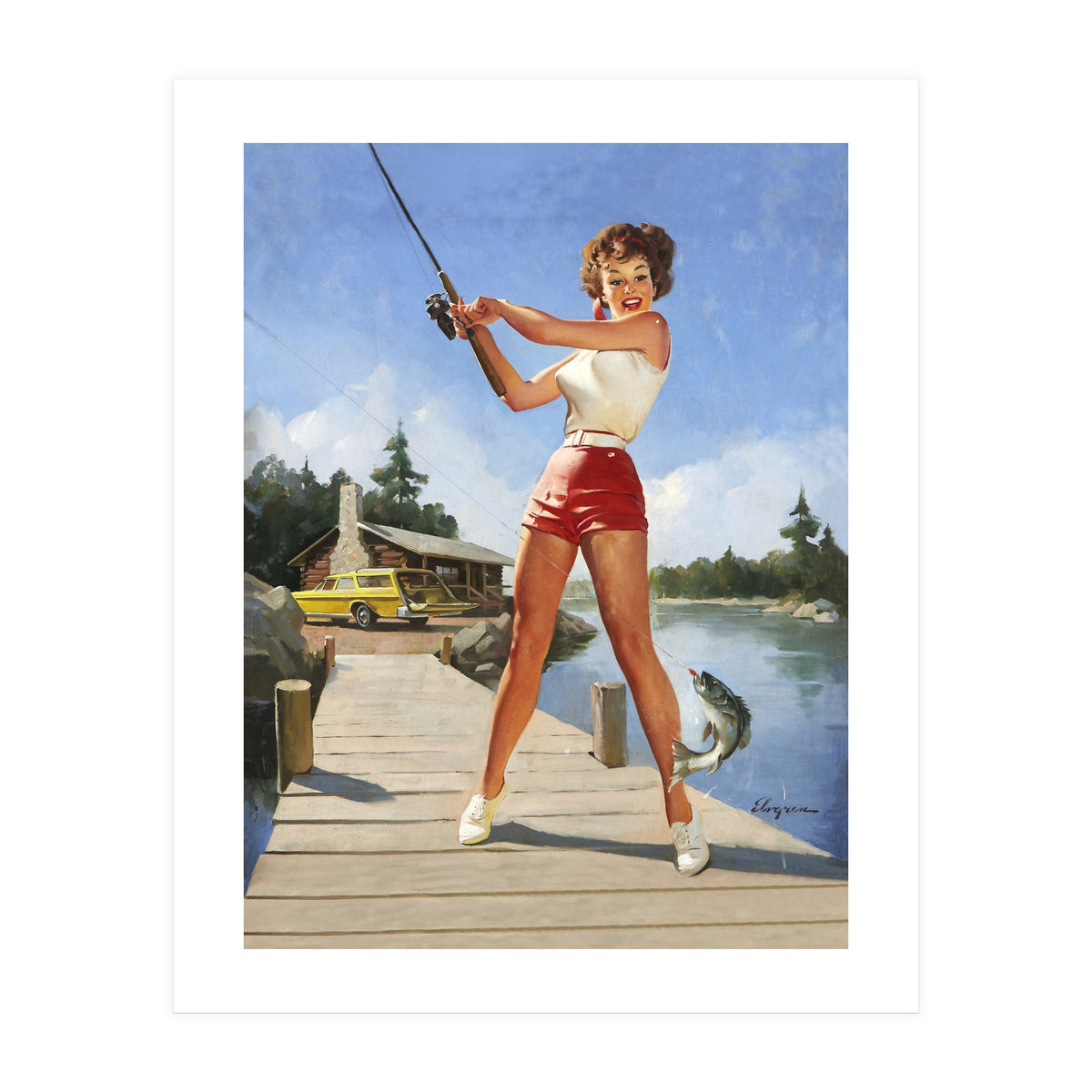 Pinup Fishing Girl With Her Catch (Print Only)