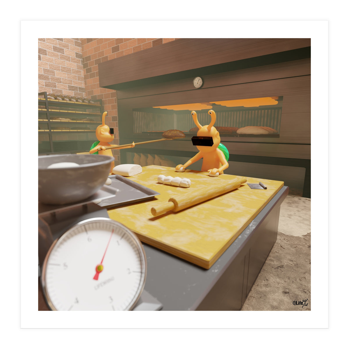 Bakery "Kneading the Dough" (Lwuba 030 Bakery 01) (Print Only)