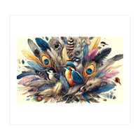 Kingfisher And Songbirds In Peacock Feathers (Print Only)
