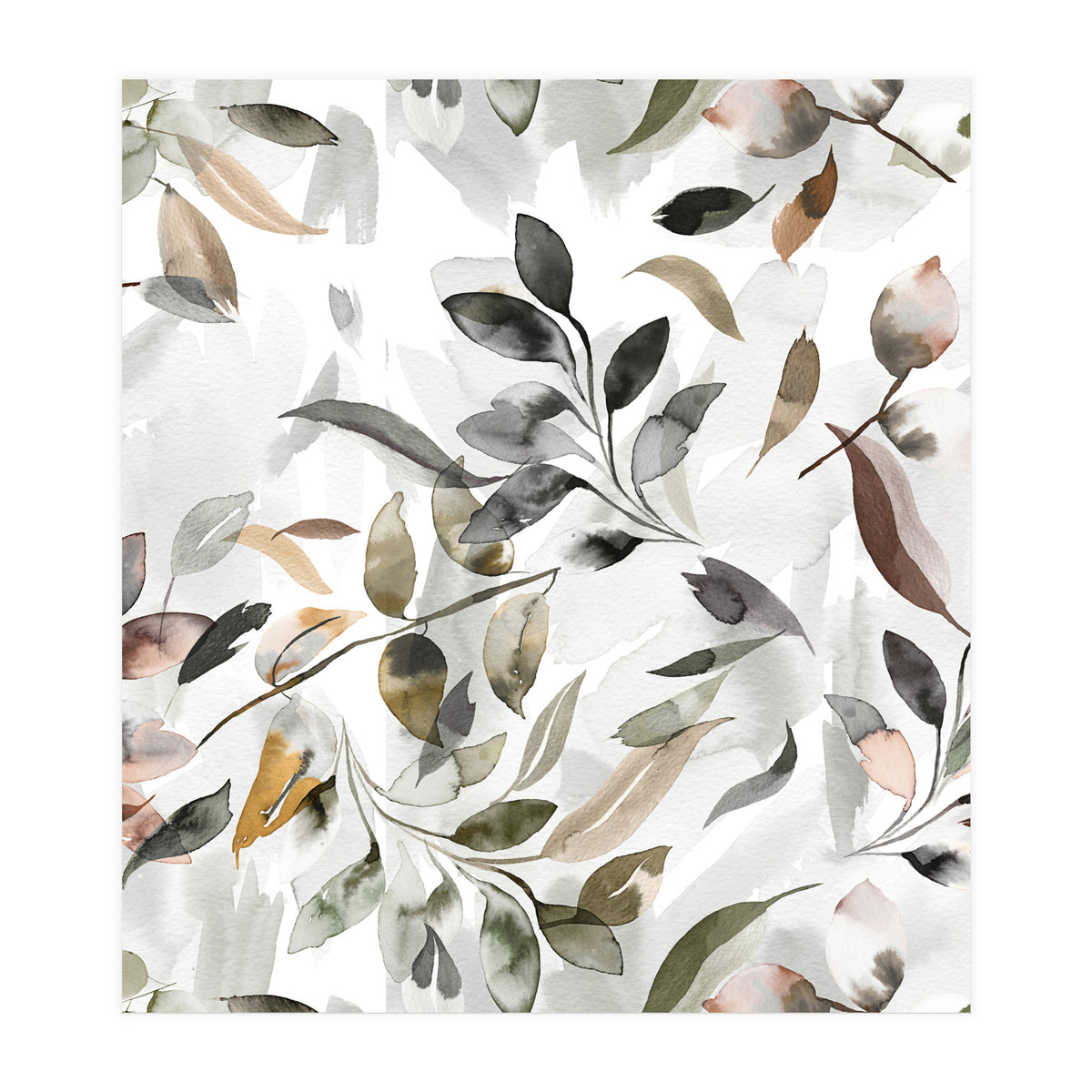 Watercolor Leaves Neutral Gray (Print Only)