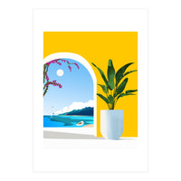 A Peek Ahead, Travel Ocean Beach Sea Tropical, Architecture Arch Boat Summer, Bougainvillea Eclectic Bohemian (Print Only)