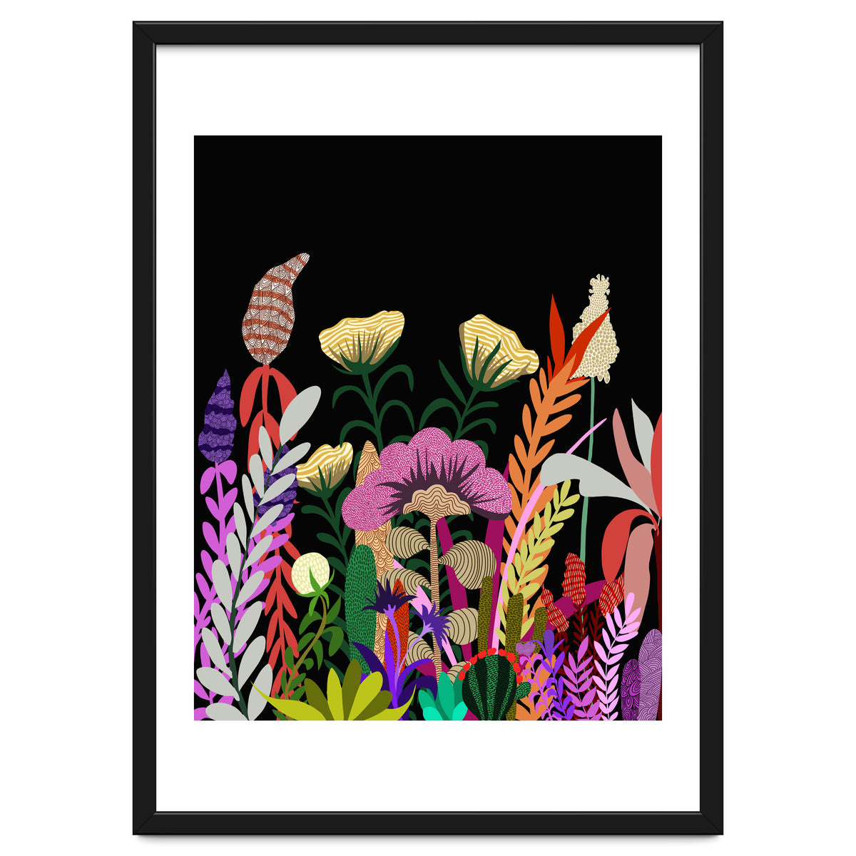 Dark Garden, Eclectic Bold Floral Botanical Nature, Colorful Mystery Bohemian Flowers Plants