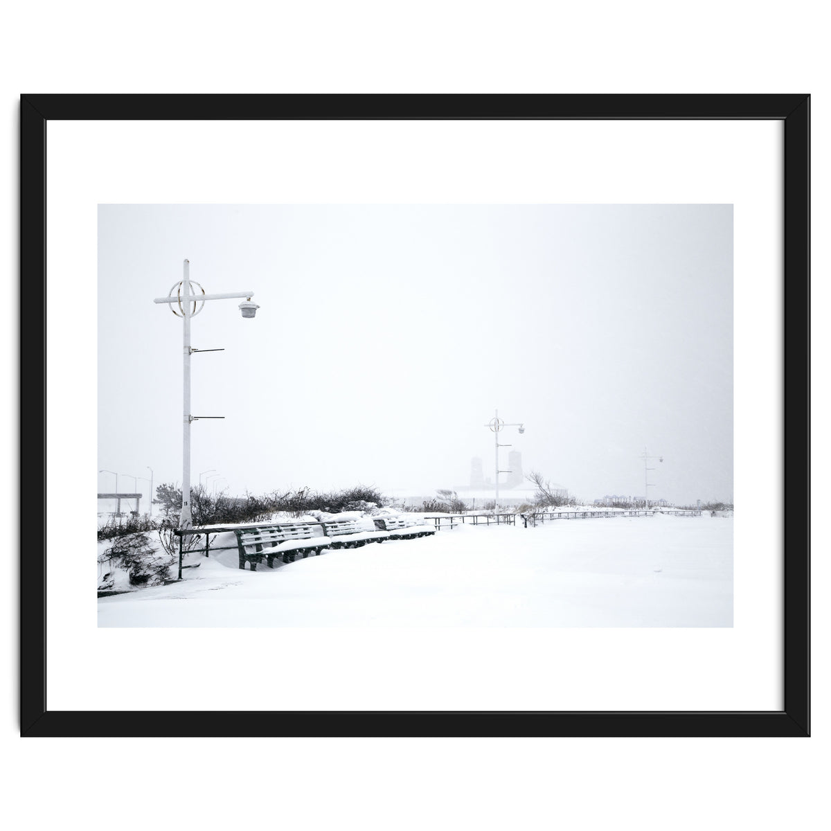 Street light and Bench in Winter snowscape