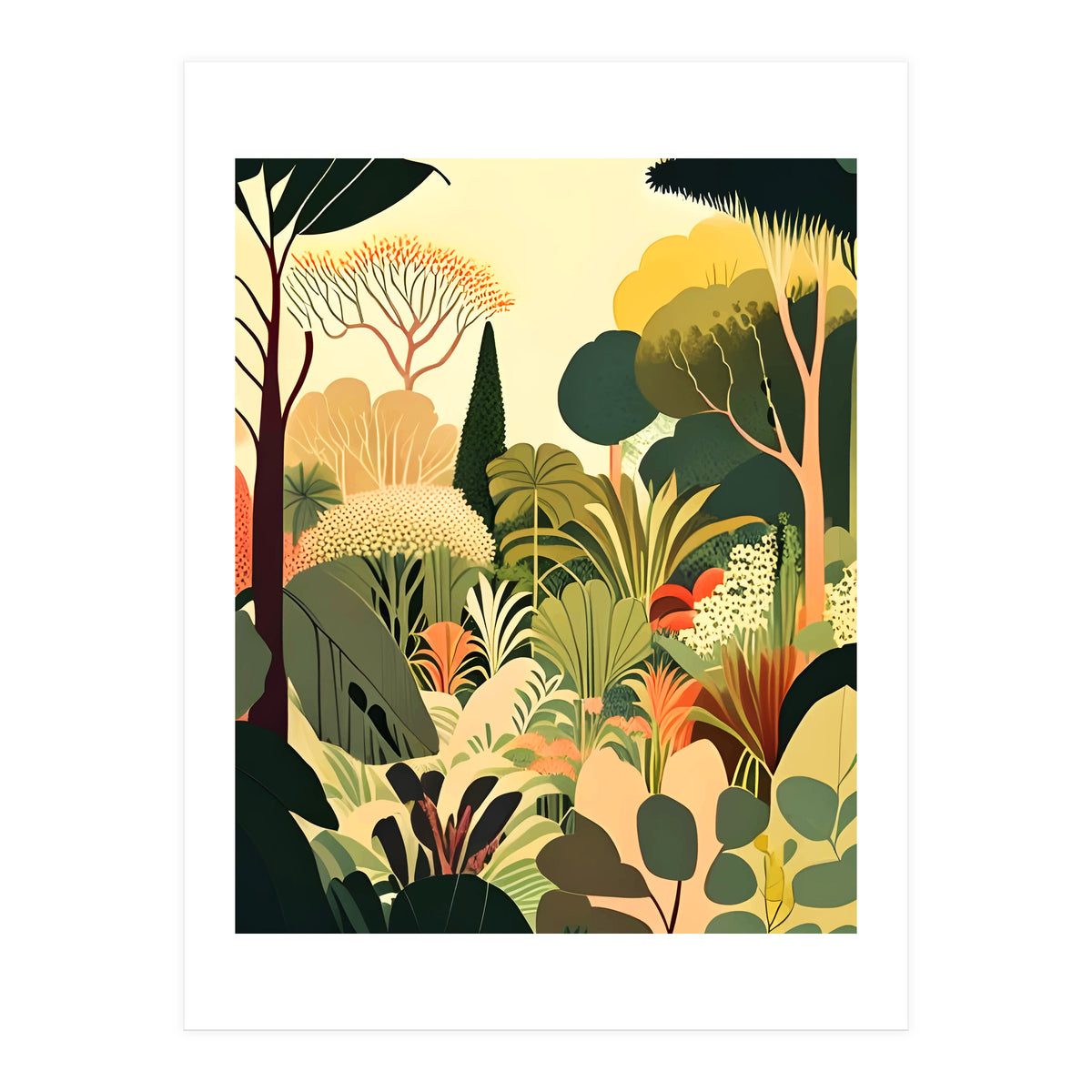 Pastel Garden, Botanical Nature Plants Jungle, Bohemian Eclectic Forest Illustration (Print Only)