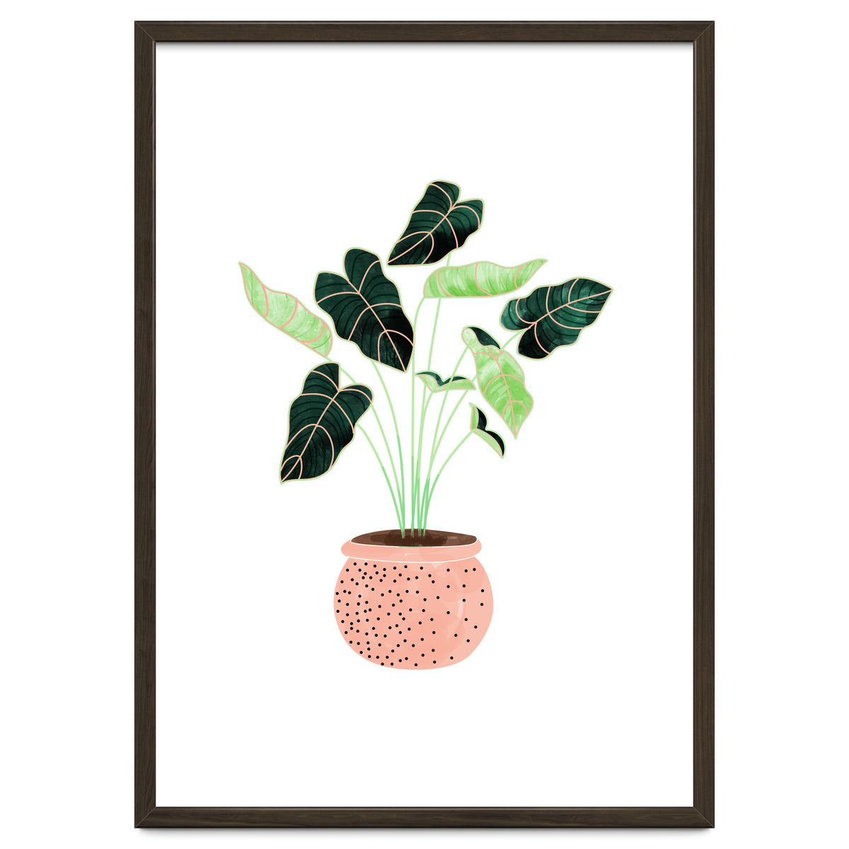 Home Plant | Ceramic Botanical Planter Illustration | Minimal Bohemian Watercolor Painting Polka Dot