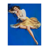 Pinup Girl Posing In Studio Over The Blue Background (Print Only) thumbnail