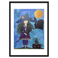 Cassandra, the Little Witch, with Merlin, the cat, and Circe, the Raven