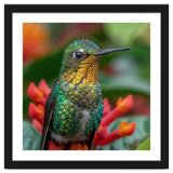 Close Up Of A Hummingbird On Red Flowers thumbnail