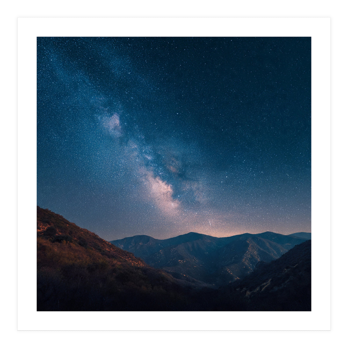 Majestic Milky Way Galaxy over Serene Mountain Range Night Landscape Illustration (Print Only)