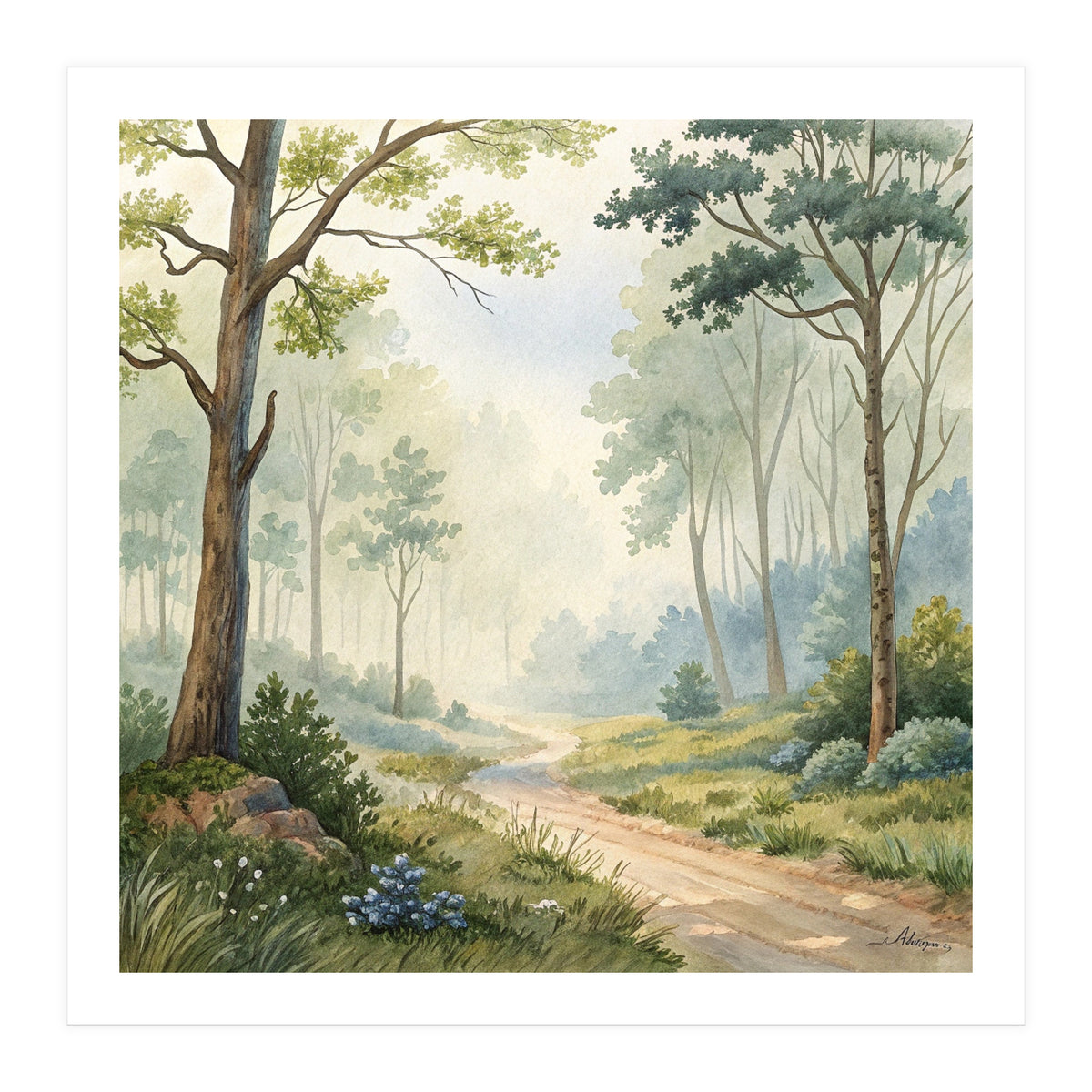 Atmospheric Forest Watercolor Painting (Print Only)