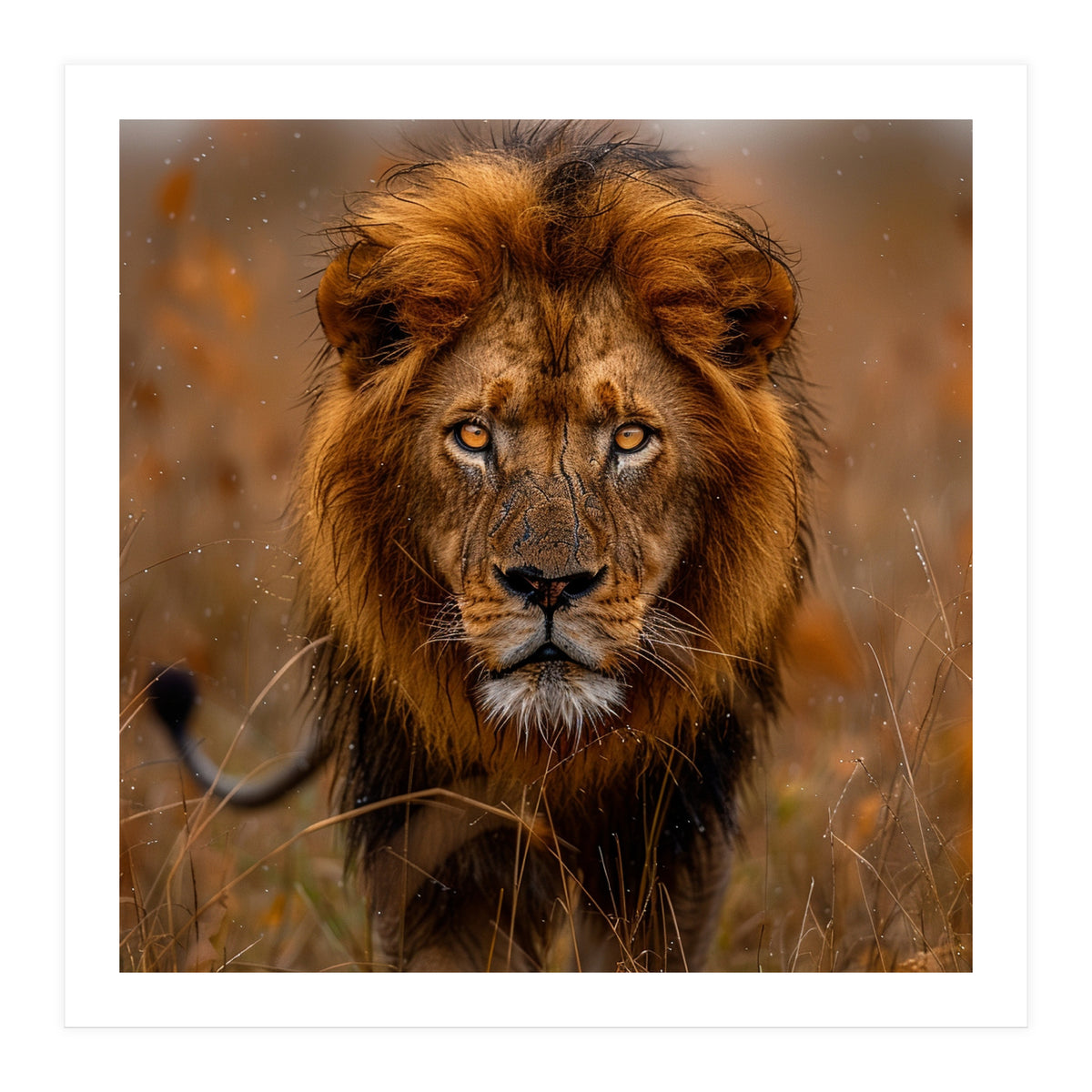Majestic Lion King Of The Savannah In Dry Grass (Print Only)
