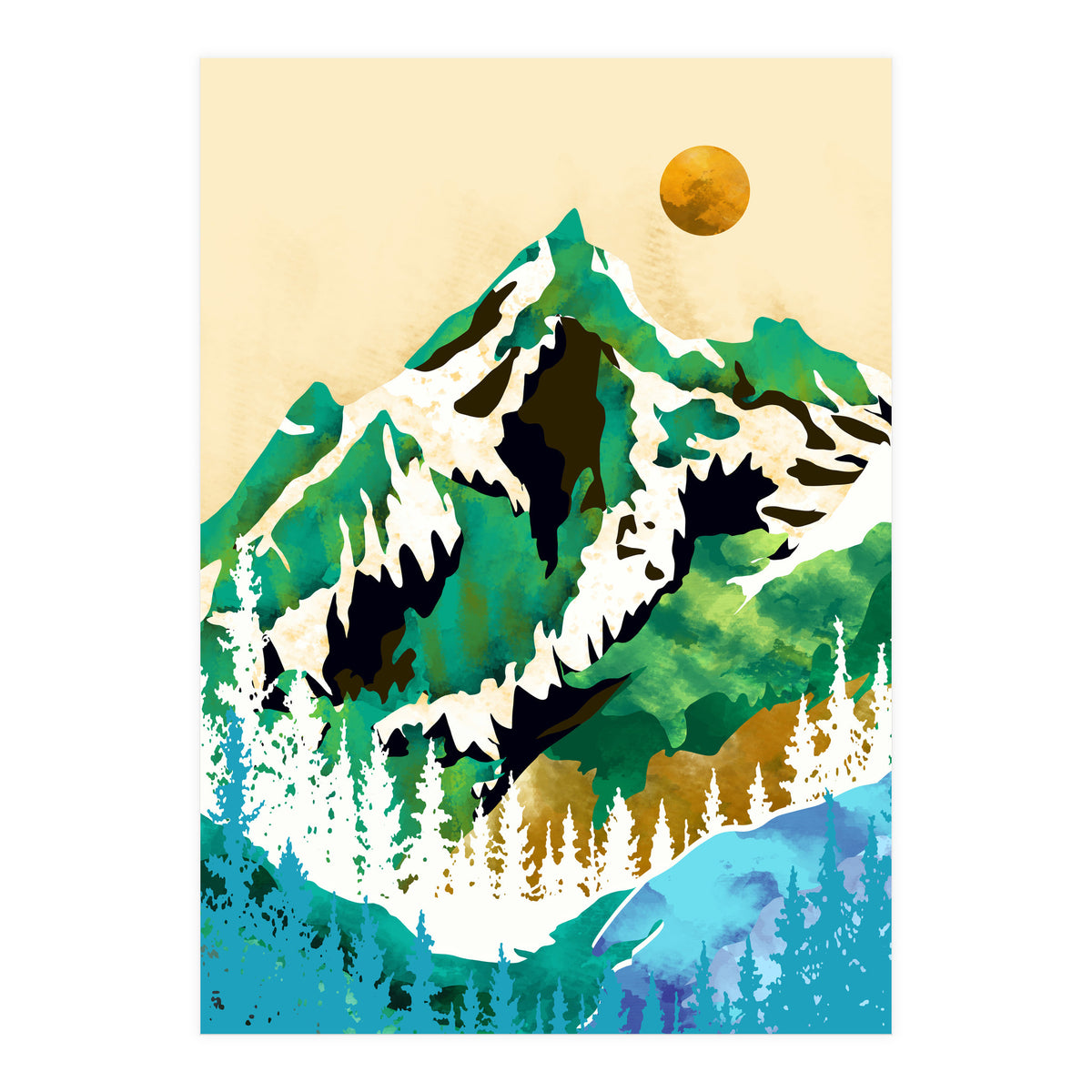 Grass Is Greener Wherever It Is Loved Positivity Nature Landscape Snow, Winter Mountains Painting Forest, Wild Travel Adventure (Print Only)