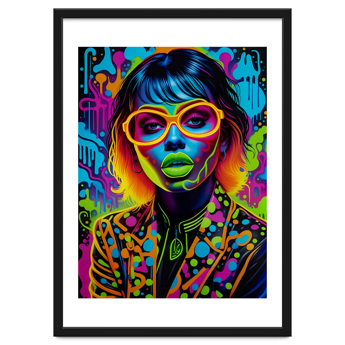 Girl In Glasses Neon Graffiti Art