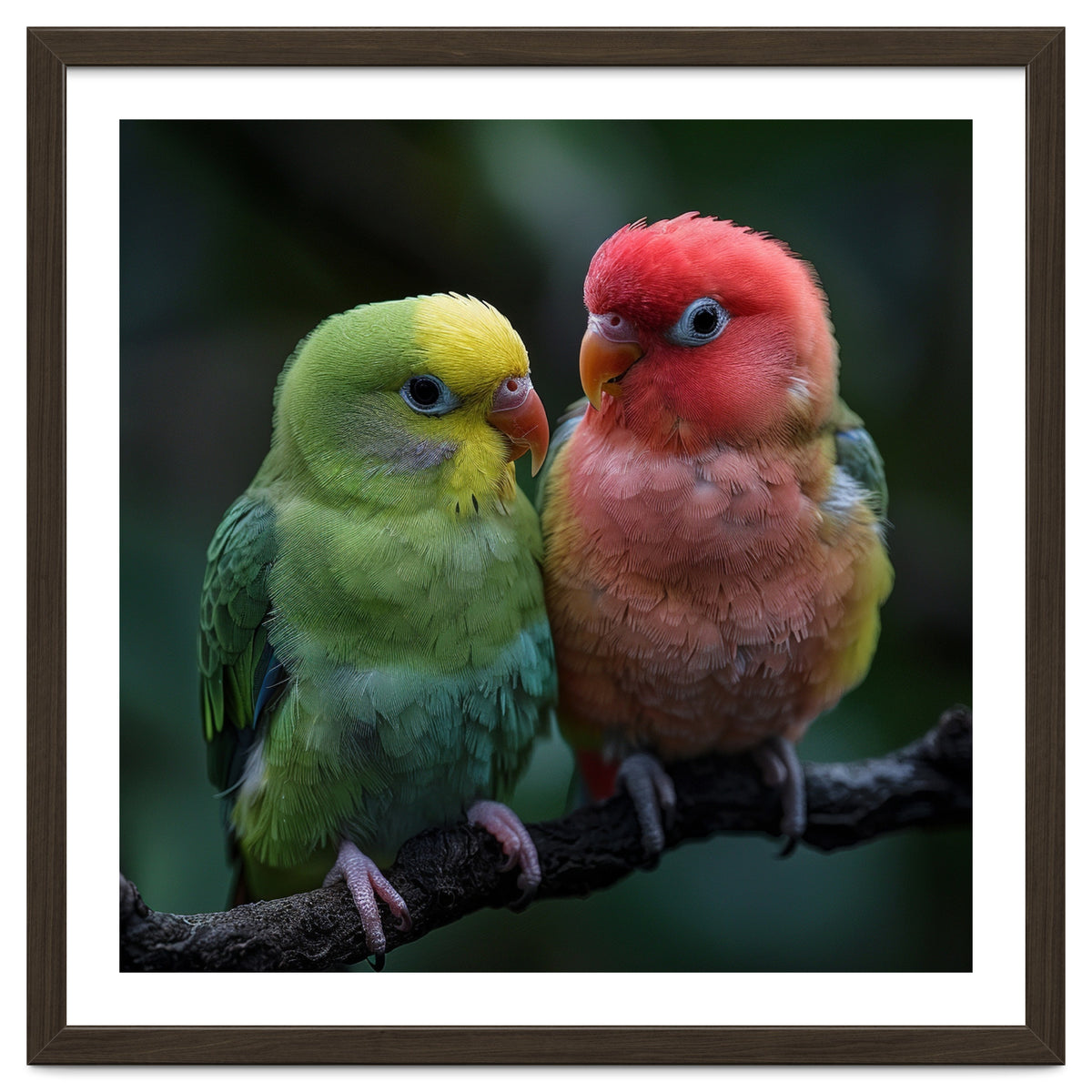 Two Lovebirds Sitting Together On A Branch