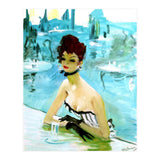 Pinup Girl In Cafe, Watercolor Painting (Print Only) thumbnail