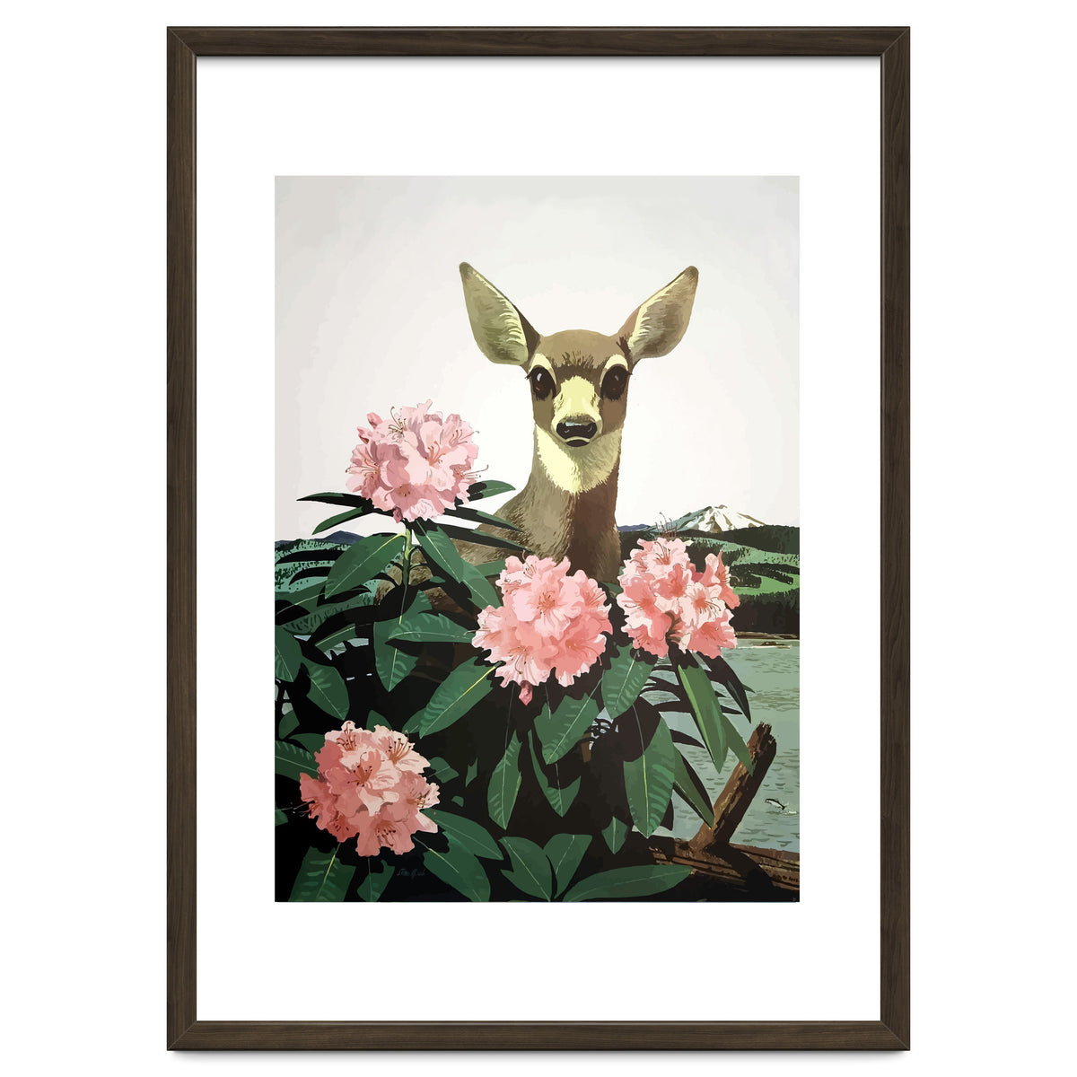 Japan, Doe in Blossom Bush