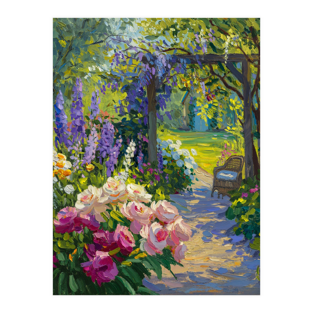 Serene Summer Garden Path Oil Painting (Print Only)