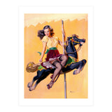 Pinup Sexy Girl Riding A Wooden Horse (Print Only) thumbnail