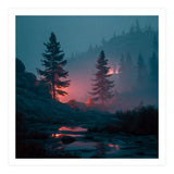 Atmospheric Twilight Pine Forest with Glowing Crimson Light (Print Only) thumbnail