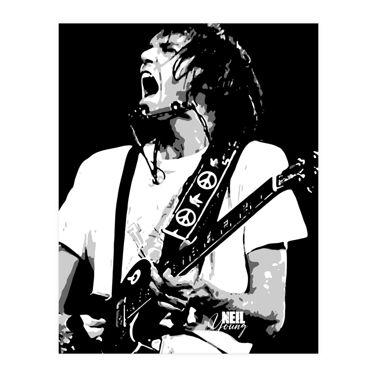 Neil Young Musician Legend in Grayscale (Print Only)